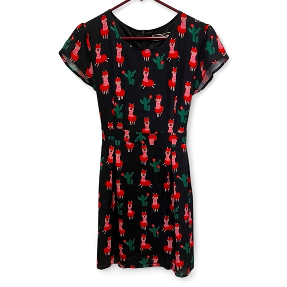 Paper Plane London llama print dress with attached belt size small/medium - Picture 1 of 15